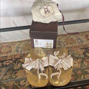 Gold and Cream Sandals with Tassels